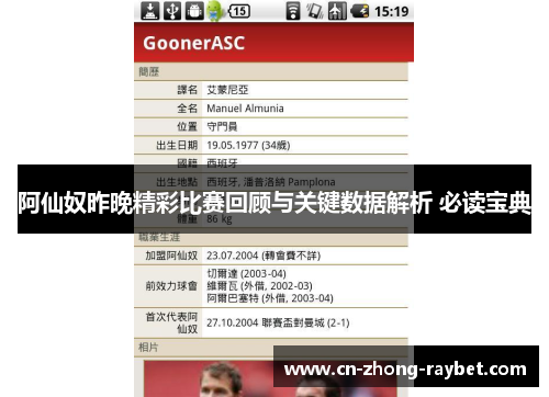 阿仙奴昨晚精彩比赛回顾与关键数据解析 必读宝典