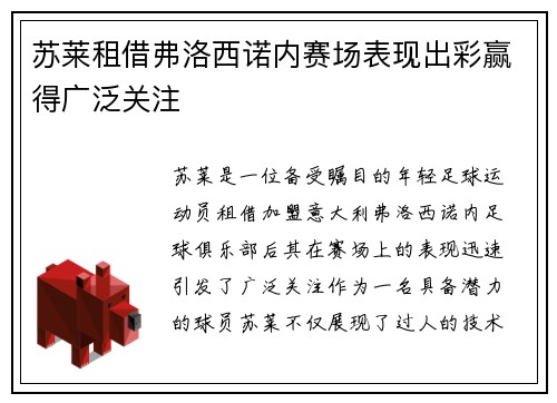 苏莱租借弗洛西诺内赛场表现出彩赢得广泛关注
